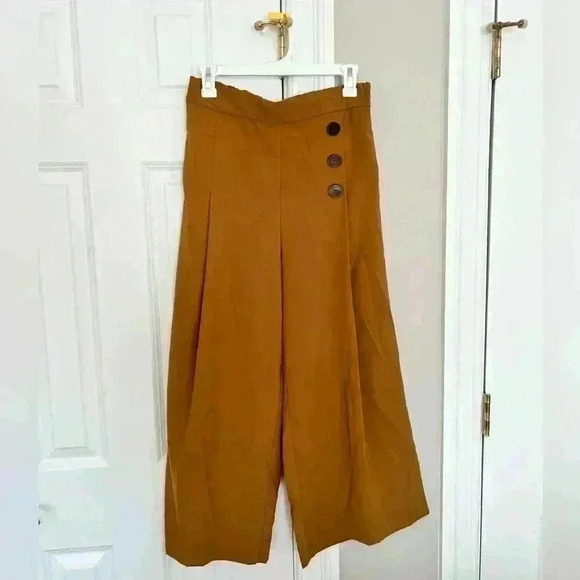 Zara Button Detail Culottes Wide Leg Cropped Pants - Picture 1 of 2